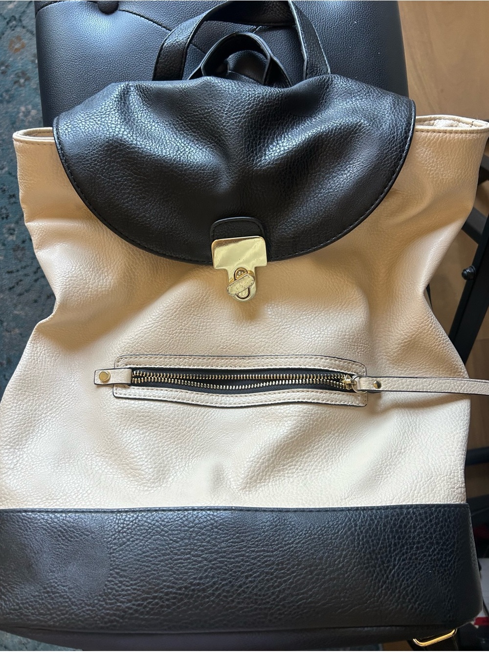 Neiman Marcus Black and Cream Leather Backpack